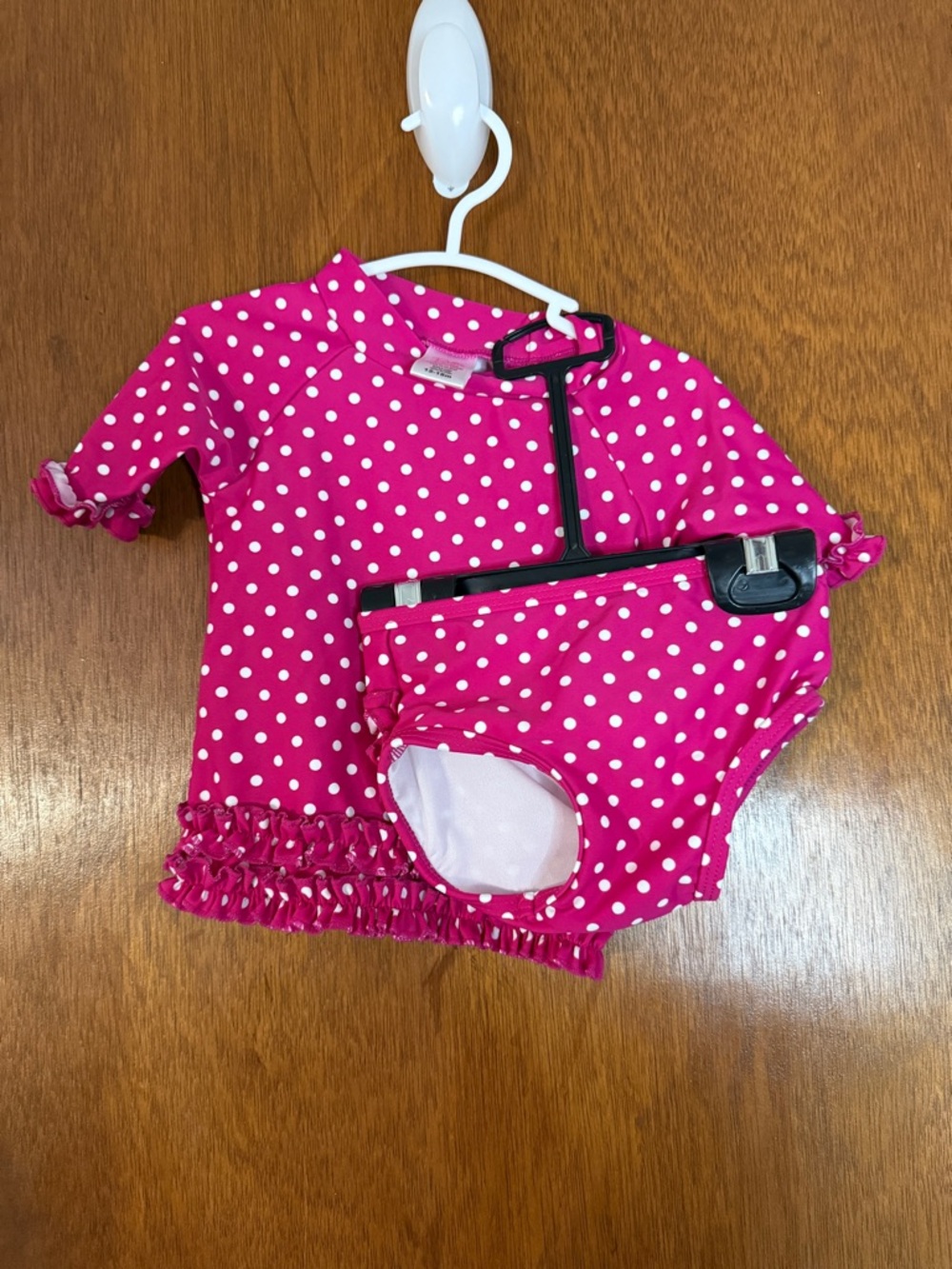 RuffleButts Girls Pink Polka Dot Swim Set with Ruffle Trim
